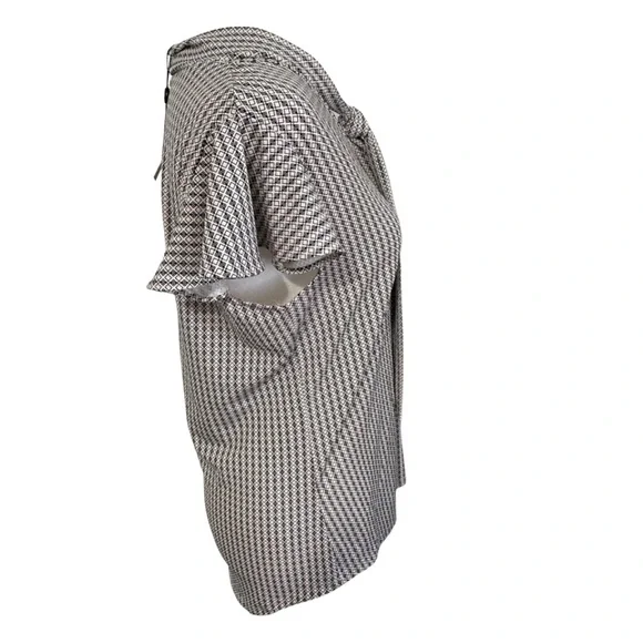 Adrianna Papell Tie Neck Blouse S Black Cream Geometric Flutter Sleeve NWT - Picture 6 of 14
